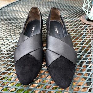 Black Suede Slip-On Loafers with Crisscross Straps